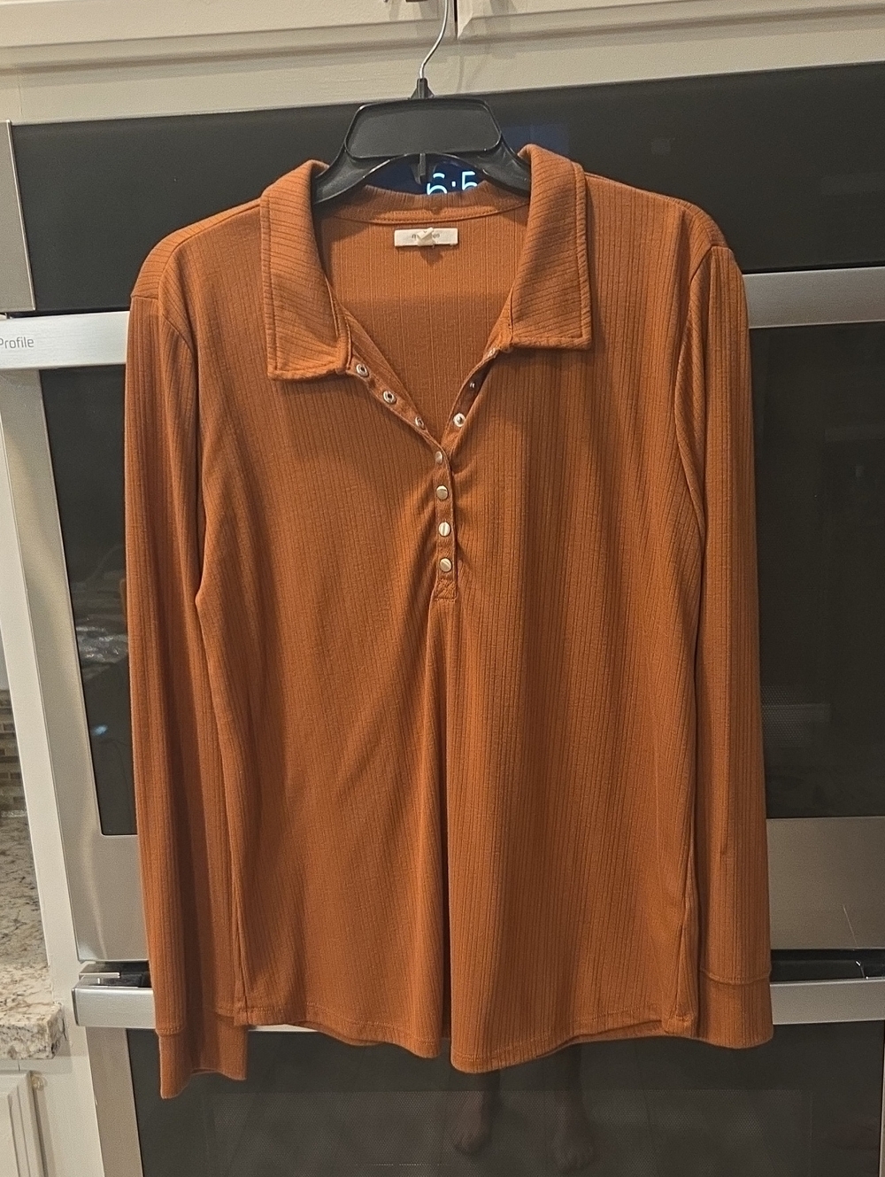 Maurices Ribbed Snap-Front Long Sleeve Top - Rust Orange